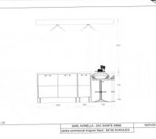 Plan 2D cuisine ilot central vu de l'entrée