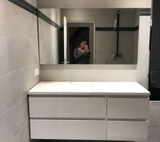 On pose les meubles dans la salle de bain du 1er étage + pose des stores bateau occultants