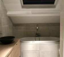 Pose des meubles dans la SDB 2
Manque encore le miroir lumineux et la paroi en verre de la douche ?