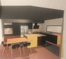 Alors voici le plan de notre futur cuisine. On est trop fan, ça rend pas pareil qu?en vrai, je vous montre la photo de la cuisine dont on s?est inspiré sauf qu?a la place du cuivre se sera en bois clair.