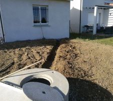 Tranché entre puits et garage pour mise en place de la pompe