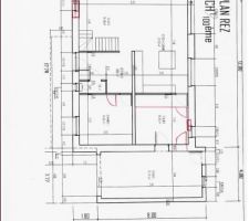 Plan rez de chaussée avec en rouge les corrections à venir. (on est juste en attente des nouveau plan de l'architecte.