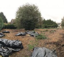 Enfin &agrave; nous et libre de faire ce que l'on veut ! 

D&eacute;lai des Tiers termin&eacute; le 21 Octobre !

Le terrain vue du portail, une fois l'enl&egrave;vement de la b&acirc;che commenc&eacute; ( oui le terrain &eacute;tait int&eacute;gralement cach&eacute; pour &eacute;viter la repousse des herbes. )