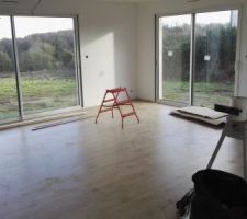 Pose du parquet dans le salon