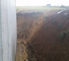 Journée dégagement des fondations pour permettre l'intervention de l'étancheur.
On a fait une rigole en parallèle de la semelle pour que l'eau ne gène pas l'étancheur.