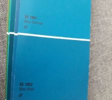 Bleu pétrole de la " Seigneurie Gauthier " ; Il s'agit de la teinte Bleu Rhin qui ira sur le mur de la cuisine ainsi que celui du salon