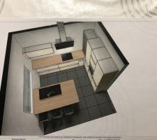 Plan Cuisine (modèle Nobilia Décor Béton Blanc et plan de travail Chène de Virginie)