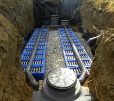 Septodiffuseurs en place dans le filtre à sable (gain de surface : 10 m2 au lieu de 25)
