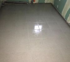 Carrelage de salle de bain.
Gris clair et les plaintes seront installés quand le coffrages seront fait.
Si nous fessons un coffrage c'est pour cachés les tuyaux d'évacuation.