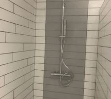 Pose du carrelage en 60X10 cm dans la plus grande salle de bain
