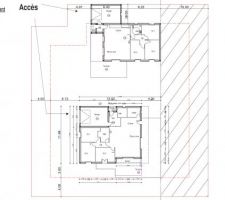 Et voici l'implantation sur le permis de construire.
La maison du bas est déjà construite, et celle du haut est celle à construire.
