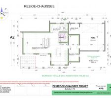 Plan du rez de chaussée . Le garage sera sans doute  agrandi de 50cm en largeur