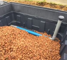 Remplissage des bacs avec des gros cailloux (à la pelle)