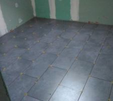 Carrelage de la SDB coupé. Vue depuis la douche.