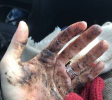 Imperméabilisant posé.... On aurait peut être dû penser aux gants hihi!