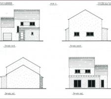 Façades. Ardoises "Kergoat" sur le volume principal et sur le décroché côté nord, et Zinc pour le petit décroché côté jardin / sud