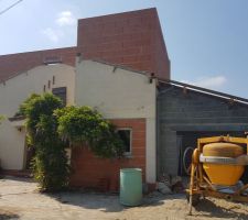 Vue entrée et nouveau garage. Remplacemet ancien garage par la buanderie (fenêtre du milieu)