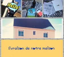 Le jour J tant attendu.
La livraison de notre maison. 
nous remercions notre commercial d'&ecirc;tre venu avec notre conducteur de travaux pour nous remettre nos cl&eacute;s.
Et nous les remercions pour tout ces cadeaux.
( 2 bouteilles de champagne + seau &agrave; champagne , une sonnette et 2 d&eacute;tecteurs de fum&eacute;e.)