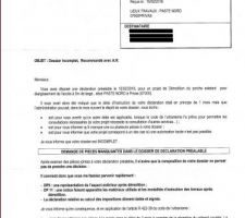 Dossier déclaré incomplet avec liste des pièces manquantes farfelue.