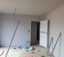 Cloisons quasiment terminées - Salon (la plaque bleue est une plaque isophonique)