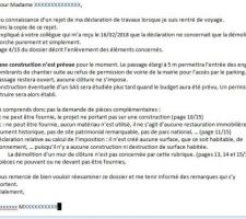 Courrier électronique au service urbanisme de Privas pour modifier la demande de documents réclamés.