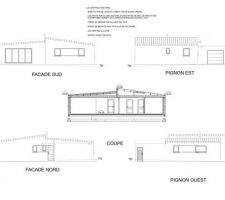 Vues des différentes façades et le plan de coupe de la maison