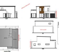 Les 4 vues de la maison et le toit monopente
nota: le "stone panel" sera de couleur ocre avec un mélange de calcaire