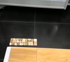 Idée frise pour séparer parquet du séjour et carrelage de cuisine.