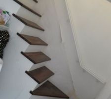 Escalier en béton avec contremarche enduite et marche en bois