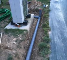 Raccordement des futures eaux de pluie de l'abri de jardin.
Tuyaux qui monte pour les eaux de toiture et le tuyaux qui part à droite pour le caniveau devant d'entrée de l'abri