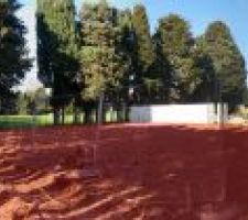 Vue panoramique de notre terrain depuis le coin Sud-Ouest