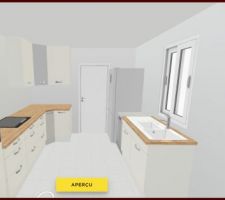 Simulation de la cuisine. La fenêtre ne sera pas une fenêtre coulissante.