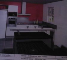 Implantation retravaille avec cuisinella...
pour une question de budget jai mis frigo en pose libre...et jai rajoute un plan de travail style bar sur l'ilot du milieu .
ilot qui faisait 60 chez cetadi passe ici a 1.20m.

c la seule photo que jai!!!
il y a un ilot de 1.20 rehausse avec un "bar"pour le style je trouve que ca coupe un peu la piece et ca donne une petite originalite.
puis table hauteur de table collee a l'ilot.

jaimerai ameliorer cette partie ou la table s'accroche mais????

si vous avez des idees!!!...

merci!!