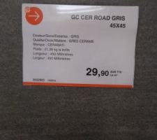 Salle de bain :
Carrelage de la marque Cerabati, Série Road, couleur Gris en 45cm par 45cm.
Grès cérame coloré dans la masse, Classement U4 P4 E3 C2.