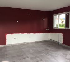 Enfin un accès à la maison , donc on protège tout les sols , enduire tout les plafonds , ensuite impression des murs ( sous couche )