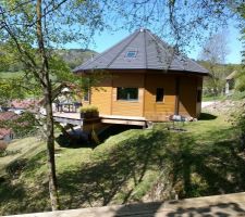 Vue du travail accompli depuis la terrasse dans les arbres