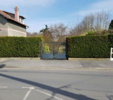 Portail existant du terrain.
Nous avons achet&eacute; le jardin de la maison existante.