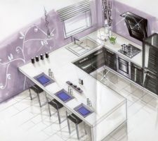 le dessin 3D de la cuisine