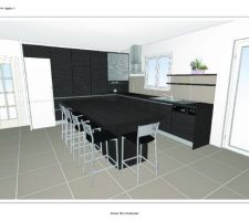 Une vue 3D du projet de cuisine.