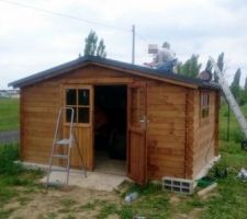 Couverture en tôle pour la cabane de jardin.