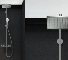 Choix des sanitaires : 

Colonne de douche de la salle de bains de l'étage. 

Ref Hansgrohe Crometta E240

1 jet sur la douche de tête 
2 jets sur la douchette