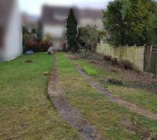 Photo d'une partie du terrain une fois les arbres enlevés. La maison doit se trouver au fond.