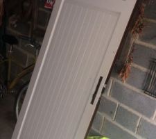 Porte de récup': mon oncle s'en ai débarrassé (le bâti est HS suite à cambriolage).c'est en bois exotique. Même sans bâti ce n'est pas gênant pour la cabane, on peut la fixer comme volet. Je pensais couper la fenêtre mais en fait on a mesuré et une petite dizaine de cms près, elle passe donc on va la raccourcir en haut et en bas et ça devrait aller . Restera donc à la mettre à bonne taille et rafraîchir la peinture.