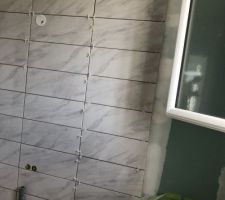 Début de la pose de la faïence aux murs dans les salles de bains.