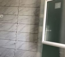 Début de la pose de la faïence aux murs dans les salles de bains.