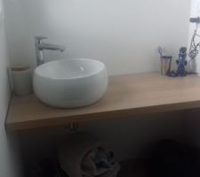 Salle d'eau du rdc. Plan de travail leroy merlin, vasque mano mano.