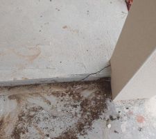 On voit bien que le seuil entre les deux terrasses pr&eacute;sente des fissures qui sont en train de monter dans le pilier