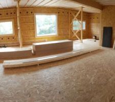 Pose de 4cm de Pavatex (fibre de bois haute densité) + OSB au sol de l'étage