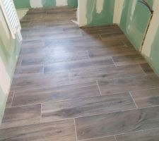 Carrelage imitation parquet dans la SDB