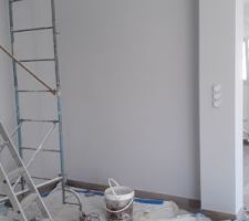 Peinture de la trémie de l'étage - couleur gris apus - en prévision de la pose de l'escalier qui se fera demain.
Le reste de la peinture sera fait après l'emménagement.